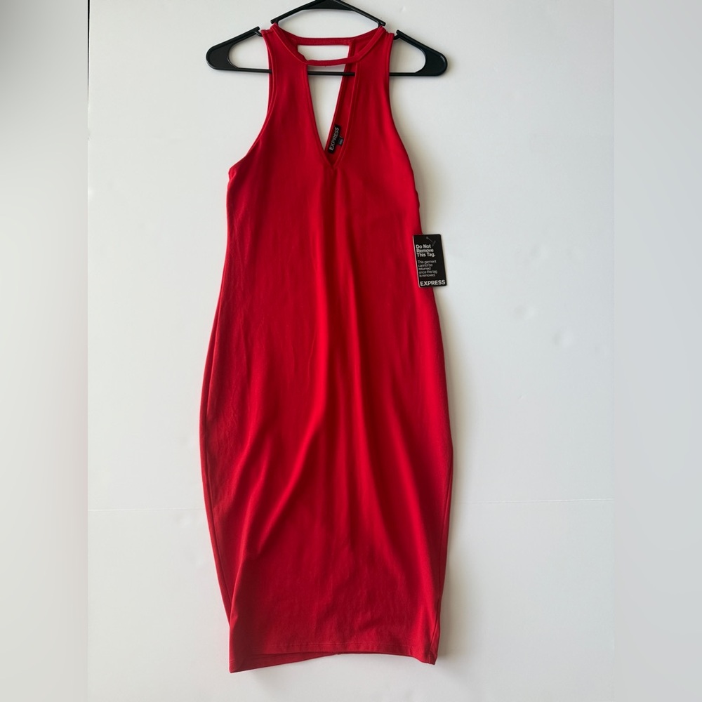Express Red V-Neck Halter Bodycon Cocktail Dress